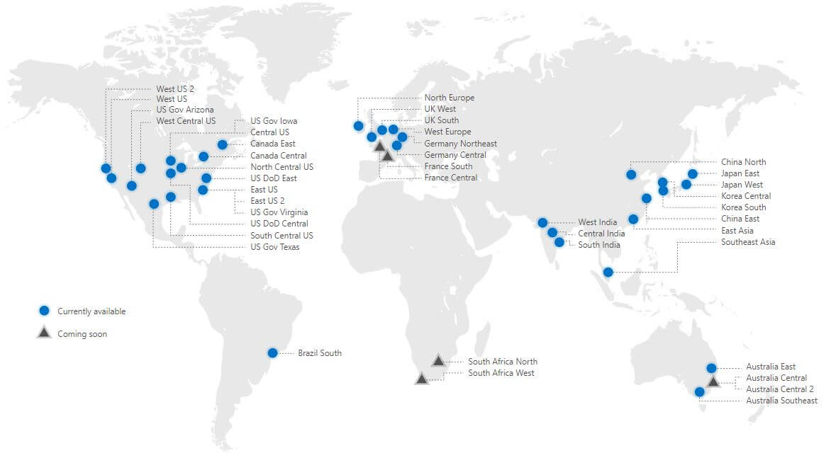 Map Microsoft Azure Datacenters
